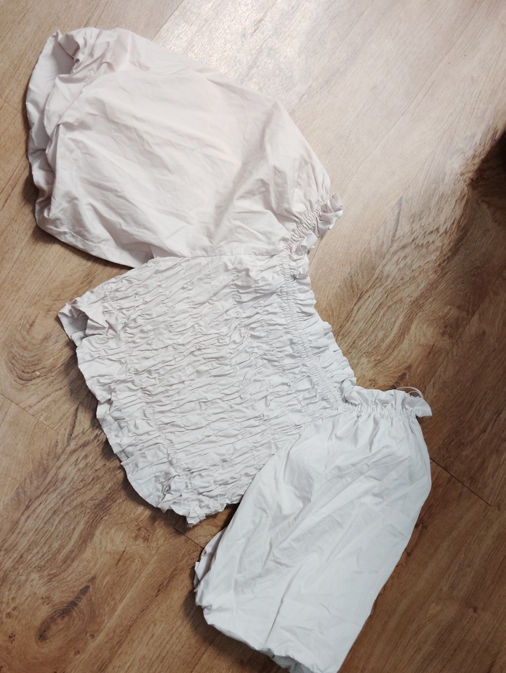Freshman Cream Smocked Off-Shoulder Crop Top